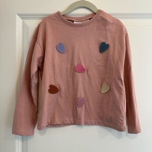 ZARA Kids Pink Heart Patch Long Sleeve Shirt